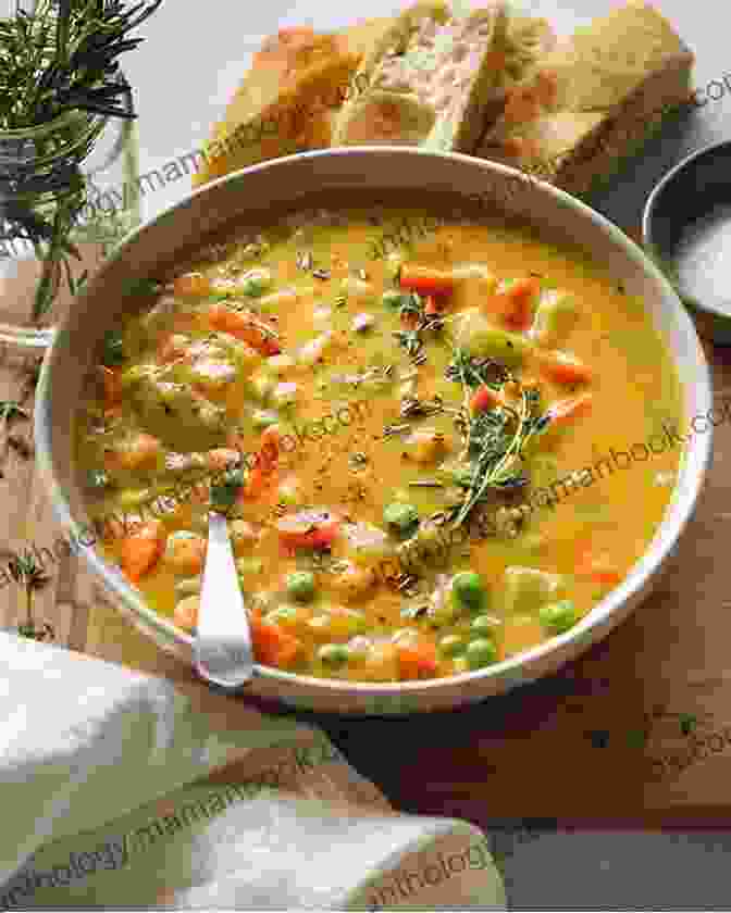 A Photo Of A Bowl Of Soup, With Herbs And Bread On The Side. Speech Therapy And Cooking: Simple Recipes With A Sprinkle Of Therapy: Practise Speech Sounds And Develop Social Interaction Skills Through Cooking Colouring And Other Educational Activities