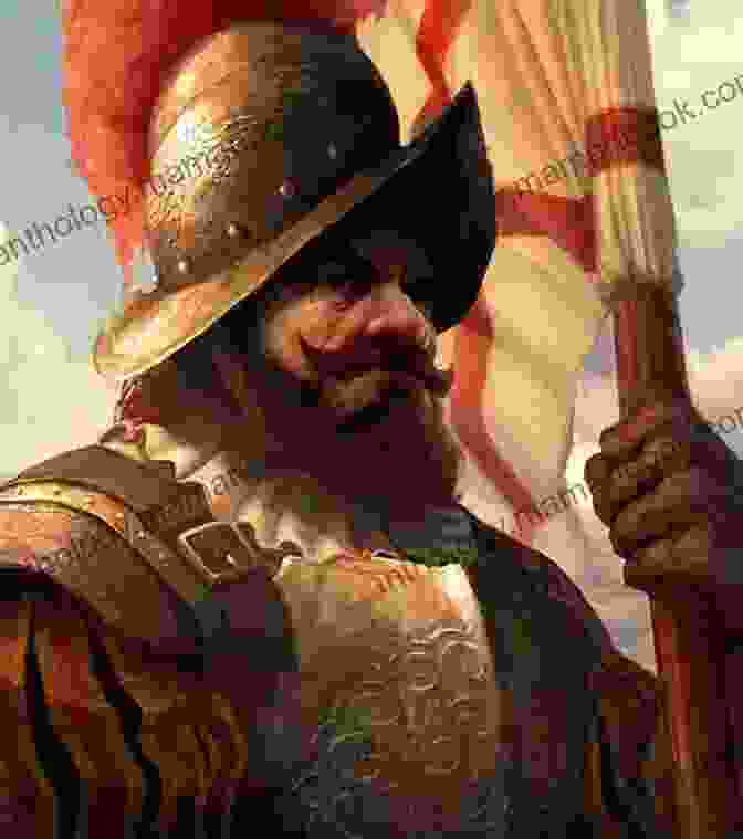 Portrait Of Griff Hosker, A Conquistador With A Stern Expression, A Black Beard, And A Metal Helmet Wearing A Feathered Plume. Conquistador Griff Hosker